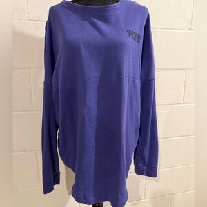 PINK Love Pink purple long sleeve crew neck varsity tunic sweatshirt. Size L.